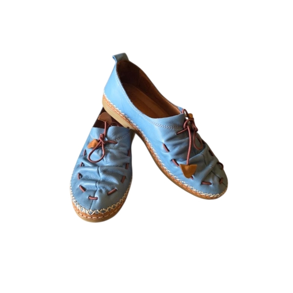 Spring Step Art To Wear Artisan Made Blue Leather Women's Loafers Size 37